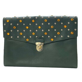 PRADA プラダ VR074C クラッチバッグ セカンドバッグ クラッチポシェット スタッズ トライアングルロゴ レザー グリーン