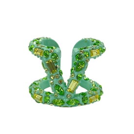 【新品】VALENTINO GARAVANI ヴァレンティノ ガラヴァーニ リング 指輪 アクセサリー Vロゴ メタル ラインストーン ライトグリーン (11号)