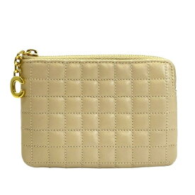 CELINE セリーヌ Cチャーム コインケース 小銭入れ ミニ ポーチ キルティング レザー ベージュ