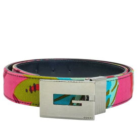 GUCCI グッチ BM0725 036 1766 9373 ベルト フラワー キャンバス レザー シルバー金具 ピンク マルチカラー[サイズ 70/28]