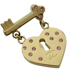 CHANEL シャネル ブローチ ココマーク ハート キー カラーストーン ピンク ゴールド 02P