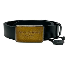 【美品】DOLCE&GABBANA ドルチェ&ガッバーナ ドルガバ ベルト アクセサリー 小物 ロゴプレート レザー ブラック【サイズ 90】