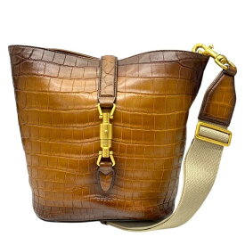 【希少】GUCCI グッチ 380579 バケットバッグ ショルダーバッグ クロスボディバッグ ニュージャッキークロコダイル ブラウン