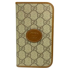 【新品】GUCCI グッチ 760184 アイフォンケース iPhone15 スマホケース 手帳型 GGスプリーム 小物 PVC レザー ブラウン