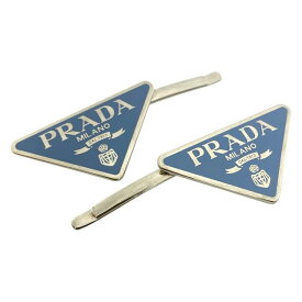 PRADA プラダ チャーム 1IF051 ヘアピン ヘアクリップ ヘア アクセサリー トライアングル ロゴ メタル シルバー ライトブルー