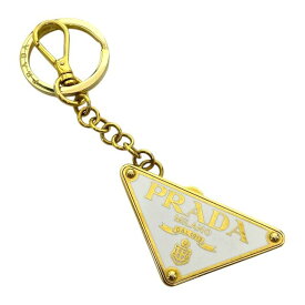 PRADA プラダ チャーム 1PS061 キーリング キーホルダー トライアングル ロゴ メタル ゴールド ホワイト