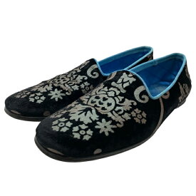 グッチ ベルベッド フラット スリッポン オペラシューズ ローファー ブラック シルバー ベロア 刺繍 GUCCI[サイズ7 1/2(約24.5cm)]