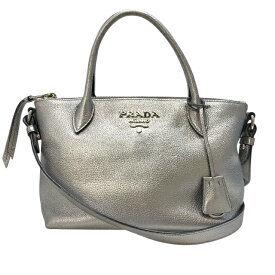 プラダ 2way ヴィッテロダイノ ショルダーバッグ トートバッグ ハンドバッグ ロゴ スモールトートバッグ メタリック シルバー レザー PRADA