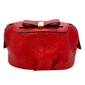 グッチ 282642 グッチシマ ポーチ 化粧ポーチ コスメポーチ マルチポーチ リボン レザー レッド 赤 GUCCI