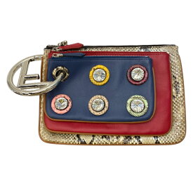 フェンディ 8BS001トリプレット クラッチバッグ セカンドバッグ ポーチ ビジュー レザー パイソン レッド ブルー マルチカラー FENDI