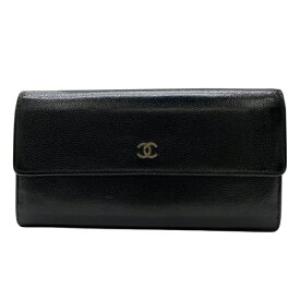 シャネル セブルガ 二つ折り 長財布 財布 ロングウォレット ココマーク キャビアスキン レザー ブラック CHANEL