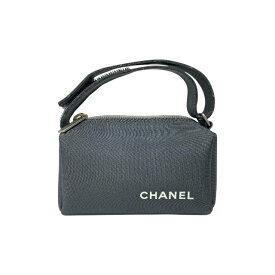 シャネル ミニ ポーチ ハンドバッグ ヴィンテージ ナイロン グレー ホワイト ロゴ 5番台 CHANEL