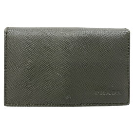 プラダ カードケース パスケース 名刺入れ 二つ折り コンパクト ロゴ レザー グレー PRADA