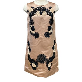 未使用 ドルチェ&ガッバーナ ドルガバ DG D&G F6KA9T FU1CK ワンピース サテン フラワー シルク ピンクベージュ DOLCE&GABBANA [サイズ40] レディース 正規品 安心品質 ブランドファッション 高級感