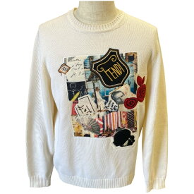 フェンディ FZY020A93W ニット セーター ウール 2019-2020年秋冬 カール・ラガーフェルドコラボ オフホワイト メンズ FENDI [サイズ48] 高級感 限定モデル 上品デザイン