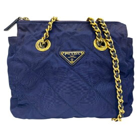 プラダ ショルダーバッグ チェーンバッグ ダブルチェーン 肩掛け 斜め掛け 三角ロゴ キルティング ナイロン ネイビー PRADA レディース 高級感 上品デザイン 人気モデル