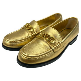 ヴァレンティノ 1W2S0EQ6AQD ロゴビット ローファー スリッポン ロゴ レザー ゴールド [サイズ 35(約22cm)] VALENTINO GARAVAN レディース 美品 正規品 上品な印象 高級感あるデザイン