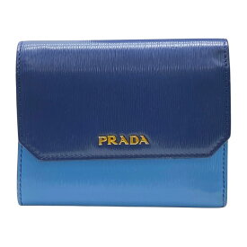 プラダ VITELLO MOVE CO 三つ折り 財布 折財布 レザー ロゴ ゴールド ブルー バイカラー 1MH840 PRADA レディース 人気 上品 高級感 使いやすい
