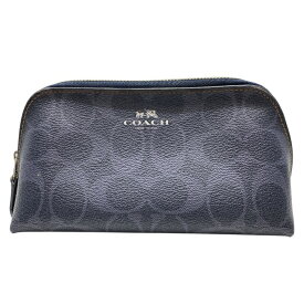 コーチ シグネチャー ロゴ ポーチ コスメポーチ 化粧ポーチ リストレット レザー PVC ネイビー グレー F57998 COACH レディース 人気 定番 上品 高級感 便利