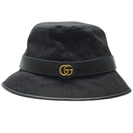 グッチ GGキャンバス バケットハット バケハ 帽子 ダブルG ロゴ ブラック コットン ポリエステル レザー 576587 GUCCI [サイズL] ユニセックス 人気 定番 高級感 モード 上品