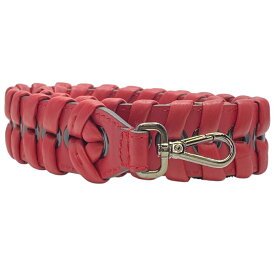 未使用 フェンディ ロング ストラップユー ショルダーストラップ アクセサリー 編み込み レザー シルバー レッド FENDI 正規品 付け替え用 バッグストラップ おしゃれ 差し色 コーデ自在