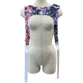 未使用 ルイヴィトン ハーネス ベスト トップス ビーズ LVモノグラム ジップポケット パープル×ピンク LOUIS VUITTON [サイズL] レディース 個性派 主役級 デザイン性