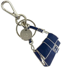 フェンディ キーリング キーホルダー キーチャーム バッグ バゲット ロゴ ネイビー シルバー メタル 7AP065 FENDI 洗練 存在感 上品 高級感 アクセント