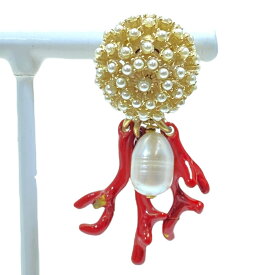 ディオール ピアス アクセサリー ジュエリー レッドコーラル フェイクパール メタル ストーン ゴールド Christian Dior 片耳のみ 洗練 上品 高級感 存在感 モード