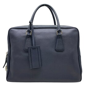 プラダ VS0305 ビジネスバッグ ブリーフケース ハンドバッグ サフィアーノ レザー 三角プレート ロゴ ネイビーメンズ PRADA 中古 通勤 書類収納 PC対応