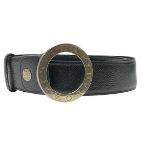 ブルガリ ブルガリブルガリ ベルト ラウンド ロゴ バックル レザー ブラック シルバー金具 20230 BVLGARI [105/42] メンズ 定番 上質 洗練
