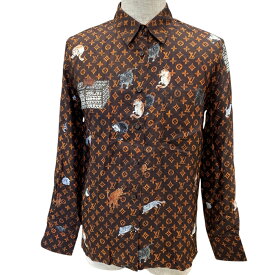 未使用 ルイヴィトン シャツ ブラウス モノグラム キャットグラム 猫 犬 シルク ブラウン FGBL47LLPL [サイズ34(S相当)]LOUIS VUITTON 上質 洗練 希少デザイン 主役級