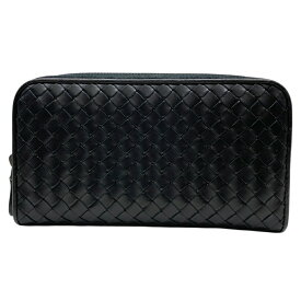 ボッテガ ヴェネタ イントレチャート ラウンドファスナー 長財布 レザー ブラック 114076 BOTTEGA VENETA メンズ 中古 上質 編み込み 洗練 収納力 スマート 長持ち