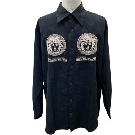 ヴェルサーチ メデューサ 刺繍 長袖 シャツ トップス ロゴ レーヨン ポリエステル ブラック RN85082 VERSACE [サイズ L] 洗練意匠 モード感 存在感 スタイリッシュ