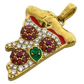 現行 ルイ ヴィトン ネックレストップ ペンダントトップ ロゴ チャーム・LV ピザ ミディアム ジルコン ゴールド M03128 TE2245 IT　LOUIS VUITTON 個性 遊び心 アイコニック 存在感