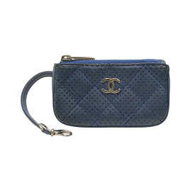 シャネル コインケース 小銭入れ ミニポーチ キーリング付 キーケース ココマーク パンチング ネイビー レザー CHANEL