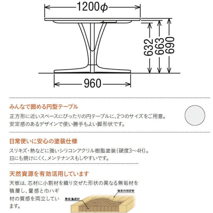 楽天市場】カリモク ダイニングテーブル 丸テーブル 直径1200mm 【COM 