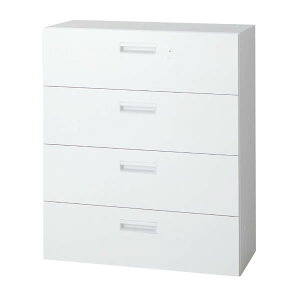 L6 ラテラルファイリングキャビネット(4段) 幅900×奥行450×高さ1050mm 下置き B5引出し×4段 (648-424)【L6-105H-4】
