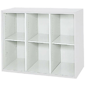 L6 オープン縦仕切保管庫 幅900×奥行450×高さ720mm 上置き・下置き 可動式棚板3枚 (648-303)【L6-70ET】