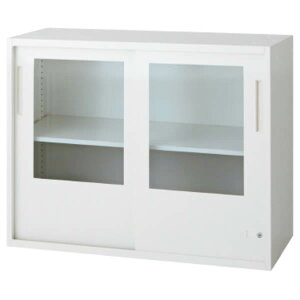 L6 2枚ガラス両開き保管庫 幅900×奥行450×高さ720mm 上置き 可動式棚板1枚 透明 (648-328)【L6-70G-C】