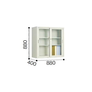 コクヨ A4サイズ対応 保管庫浅型 ガラス引き違い戸タイプ 下置き 幅880×奥行400×高さ880mm【S-335GF1N】