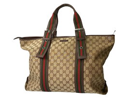 【中古美品】GUCCI グッチ シェリーライン トートバッグ キャンバス x レザー ベージュ132898 レディース