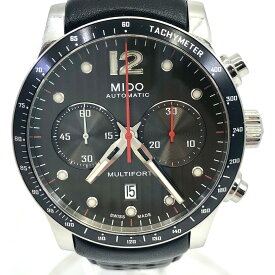 MIDO ミドー マルチフォート クロノグラフ M025627A 自動巻き メンズ腕時計 デイト 裏スケ 黒文字盤 SS × レザー