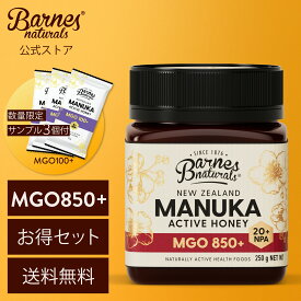 【数量限定サシェサンプル3個付き】バーンズナチュラル マヌカハニー MGO850+ 250g x1個、2個セット & 3個セット ニュージーランド 天然 はちみつ 正規品 BARNES NATURALS New Zealand Manuka 100% Pure Honey