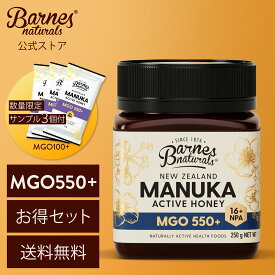 【数量限定サシェサンプル3個付き】バーンズナチュラル マヌカハニー MGO550+ 250g x2個セット & 3個セット ニュージーランド 天然 はちみつ 正規品 BARNES NATURALS New Zealand Manuka 100% Pure Honey