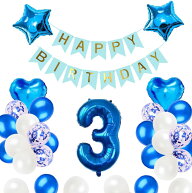 3歳誕生日 バルーン 風船 飾り付け セット ブルー 数字バルーン3 HAPPY BIRTHDAYガーランド ハート風船 …