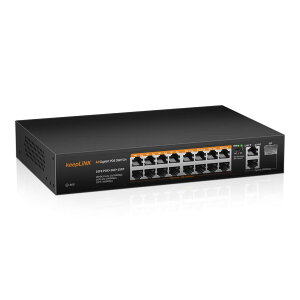 keepLiNK スイッチングハブ 16ポートアンマネージ スイッチングハブ 100Mbps (PoE+ x16 240W) 静音ファンレス