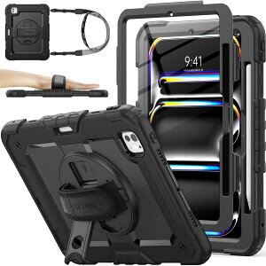 SEYMAC stock 2024�N 11�C���`iPad Pro(M4)�ϏՌ��P�[�X �ی�t�B�����t�� �y�����[ 360°��]�X�^���h �n���h�X�g���b�v �V�����_�[�X�g���b�v �S�ʕی�J�o�[ iPad Pro 11 2024��p�^�i�u���b�N�j