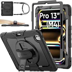 SEYMAC stock 2024�N 13�C���`iPad Pro(M4)�ϏՌ��P�[�X �ی�t�B�����t�� �y�����[ 360°��]�X�^���h �n���h�X�g���b�v �V�����_�[�X�g���b�v �S�ʕی�J�o�[ iPad Pro 13 2024��p�^�i�u���b�N�j