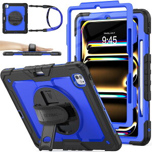 SEYMAC stock 2024�N 13�C���`iPad Pro(M4)�ϏՌ��P�[�X �ی�t�B�����t�� �y�����[ 360°��]�X�^���h �n���h�X�g���b�v �V�����_�[�X�g���b�v �S�ʕی�J�o�[ iPad Pro 13 2024��p�^�i�u���[�j