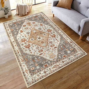 HAOCOO ラグ 洗える 120×160cm オールシーズン適用 エスニック風 ラグマット 1.5畳 ふわふわ おしゃれ 滑り止め 低反発 防ダニ 防臭 軽量 防音マット 室内用 デスクマット ダイニングマット ホッ